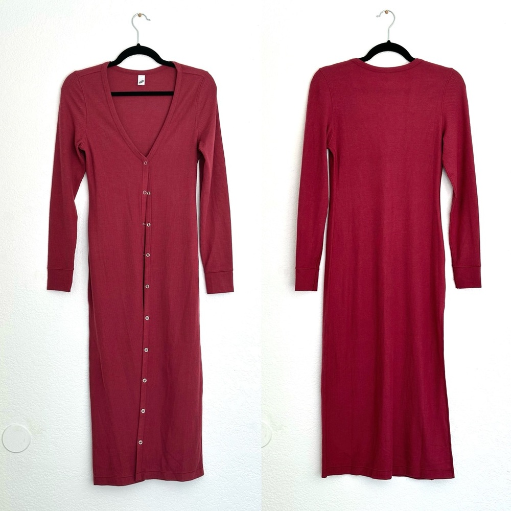 Cozy Waffle Button-Down Cardi Dress in Merlot 🍷
